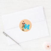 Sock Monkey Monogram Jongen M Ronde Sticker (Envelop)