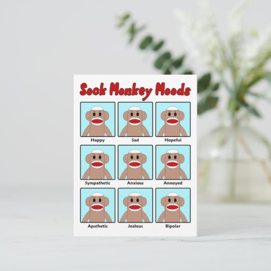 Sock Monkey Moods Briefkaart (Staand voorkant)