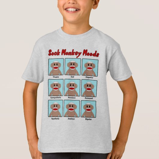 Sock Monkey Moods Kinderen T-Shirt (Voorkant)