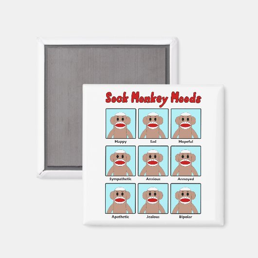 Sock Monkey Moods Magnet (Voorkant / Achterkant)