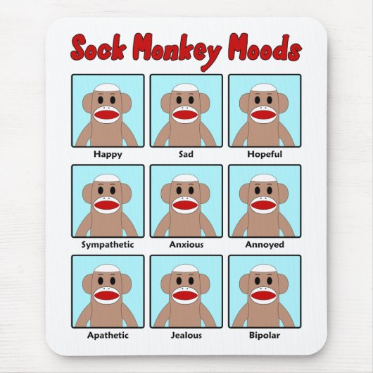 Sock Monkey Moods Mousepad Muismat (Voorkant)