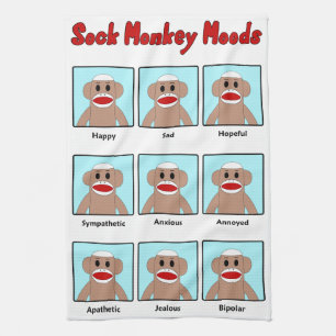 Sock Monkey Moods Theedoek