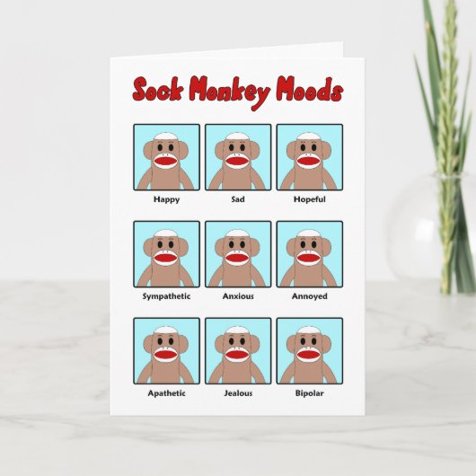 Sock Monkey Moods Wenskaart Kaart (Voorkant)