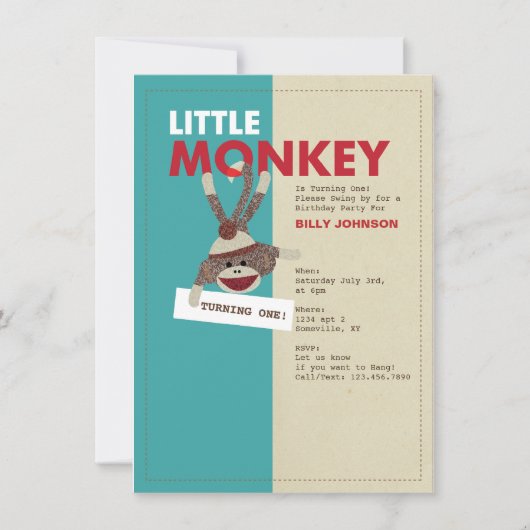 Sock Monkey nodiging-Draai één! Kaart (Voorkant)