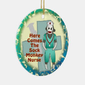 Sock Monkey Nurse, aangepaste naam ornament (Rechts)