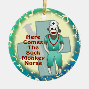 Sock Monkey Nurse, aangepaste naam ornament