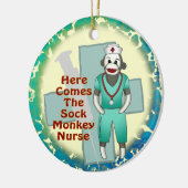 Sock Monkey Nurse, aangepaste naam ornament (Links)