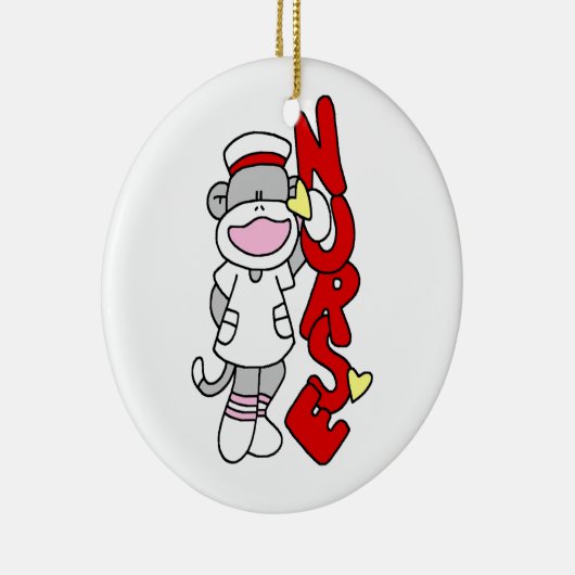 Sock Monkey Nurse T-shirts en geschenken Keramisch Ornament (Rechts)