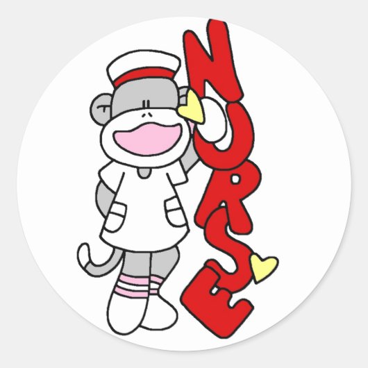 Sock Monkey Nurse T-shirts en geschenken Ronde Sticker (Voorkant)