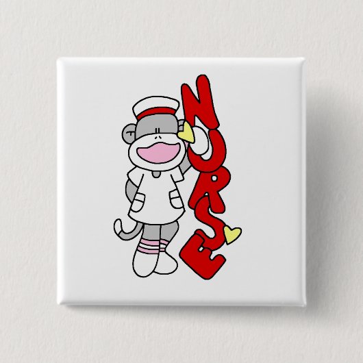 Sock Monkey Nurse T-shirts en geschenken Vierkante Button 5,1 Cm (Voorkant)