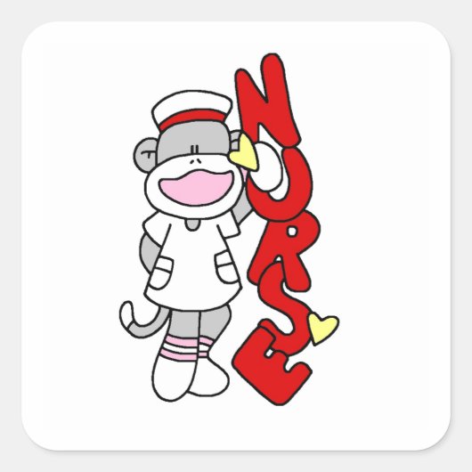 Sock Monkey Nurse T-shirts en geschenken Vierkante Sticker (Voorkant)
