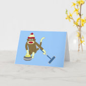 Sock Monkey Olympisch Curling Kaart (Gele Bloem)