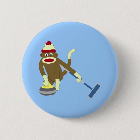 Sock Monkey Olympisch Curling Ronde Button 5,7 Cm (Voorkant)