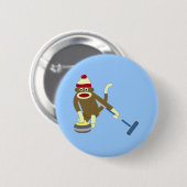 Sock Monkey Olympisch Curling Ronde Button 5,7 Cm (Voorkant /achterkant)