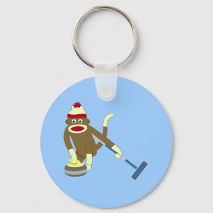 Sock Monkey Olympisch Curling Sleutelhanger