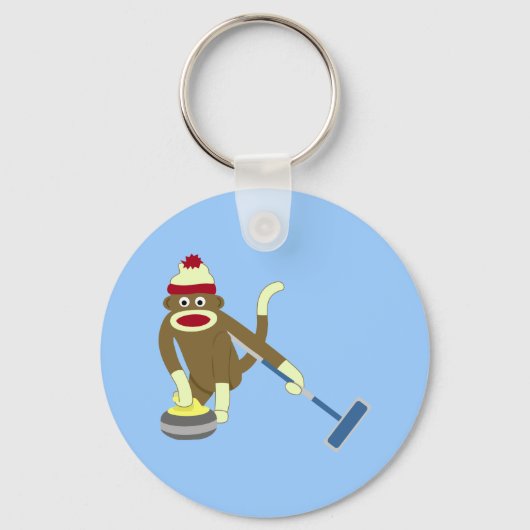 Sock Monkey Olympisch Curling Sleutelhanger (Voorkant)