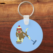 Sock Monkey Olympisch Curling Sleutelhanger (Voorkant)