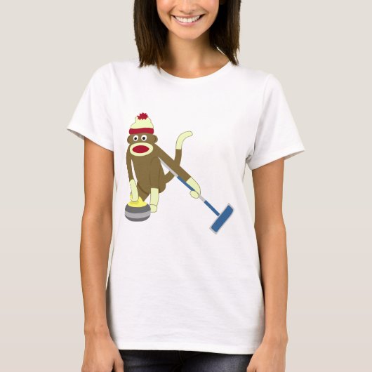 Sock Monkey Olympisch Curling T-shirt (Voorkant)