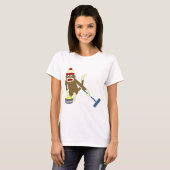 Sock Monkey Olympisch Curling T-shirt (Voorkant volledig)