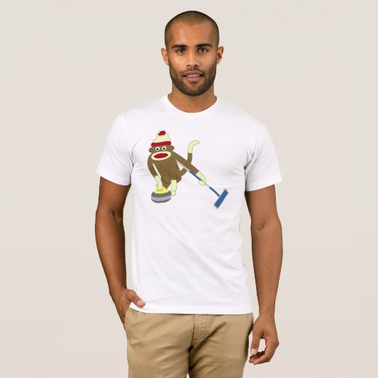 Sock Monkey Olympisch Curling T-shirt (Voorkant volledig)