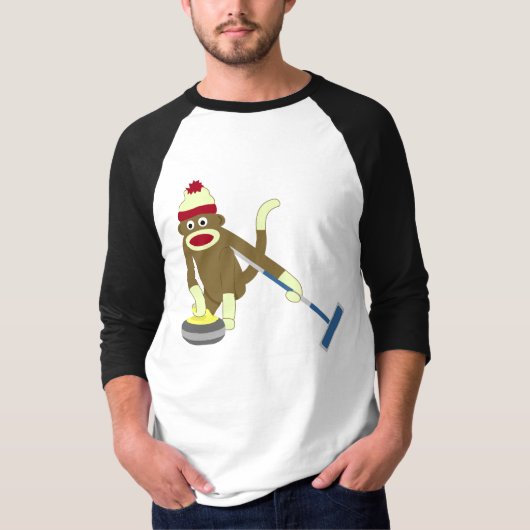 Sock Monkey Olympisch Curling T-shirt (Voorkant)