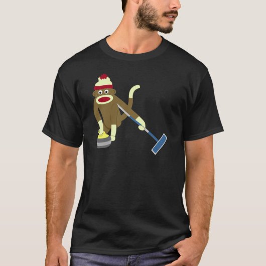 Sock Monkey Olympisch Curling T-shirt (Voorkant)