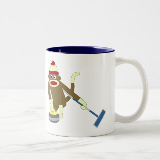 Sock Monkey Olympisch Curling Tweekleurige Koffiemok (Rechts)