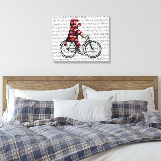 Sock Monkey op fiets Canvas Afdruk (Insitu (Slaapkamer))