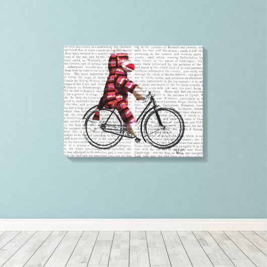 Sock Monkey op fiets Canvas Afdruk (Insitu (Houten vloer))