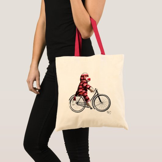 Sock Monkey op fiets Tote Bag (Voorkant (product))