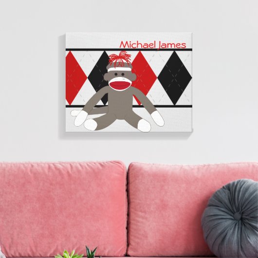 Sock Monkey op maat Canvas Afdruk (Insitu (Woonkamer))