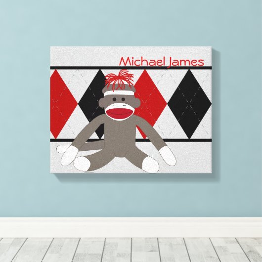 Sock Monkey op maat Canvas Afdruk (Insitu (Houten vloer))