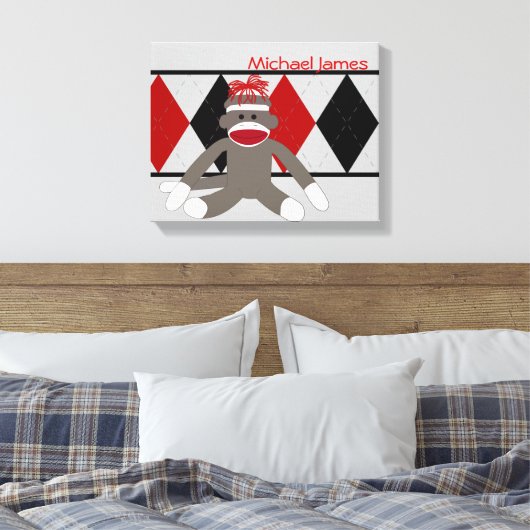 Sock Monkey op maat Canvas Afdruk (Insitu (Slaapkamer))