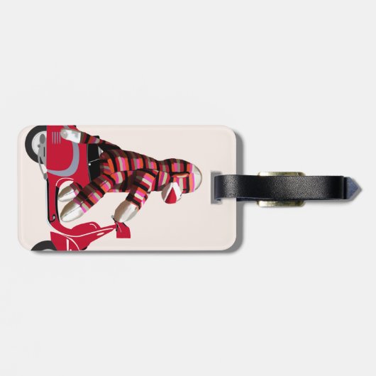 Sock Monkey op Red Moped Bagagelabel (Achterkant horizontaal)