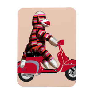 Sock Monkey op Red Moped Magneet