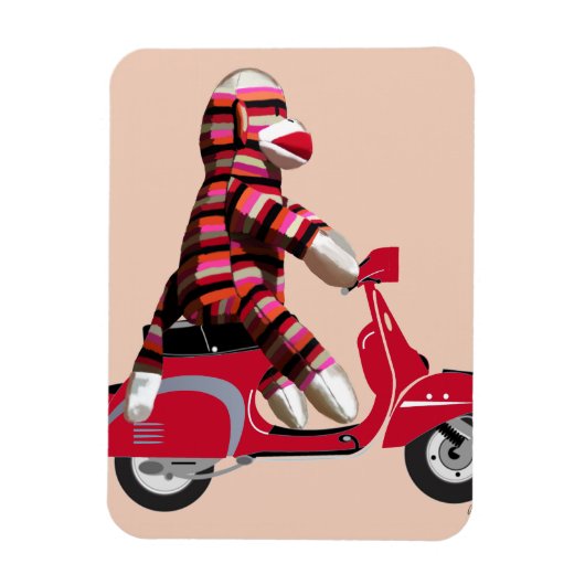 Sock Monkey op Red Moped Magneet (Verticaal)