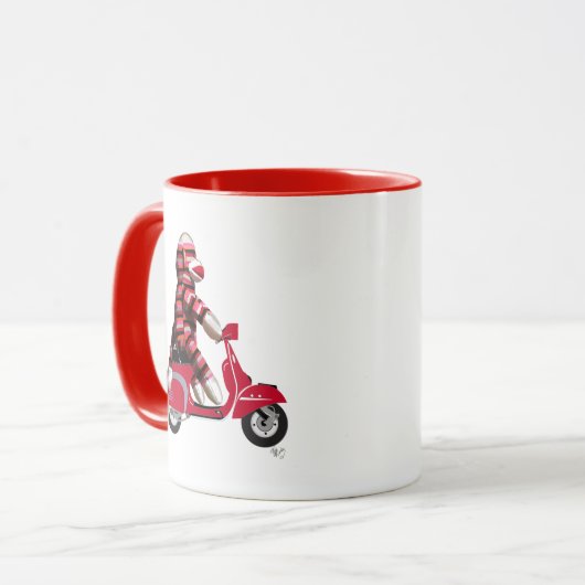 Sock Monkey op Red Moped Mok (Voorkant links)