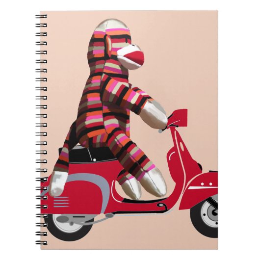 Sock Monkey op Red Moped Notitieboek (Voorkant)