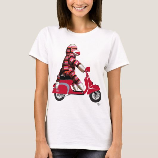 Sock Monkey op Red Moped T-shirt (Voorkant)