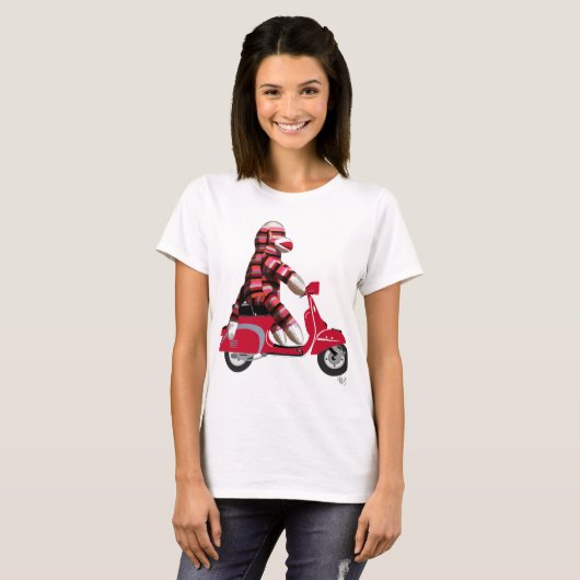 Sock Monkey op Red Moped T-shirt (Voorkant volledig)