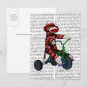 Sock Monkey op Tricycle Briefkaart (Voorkant / Achterkant)