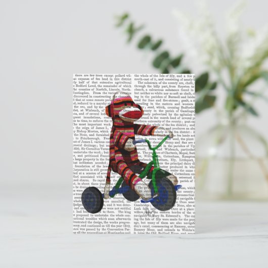 Sock Monkey op Tricycle Briefkaart (Staand voorkant)