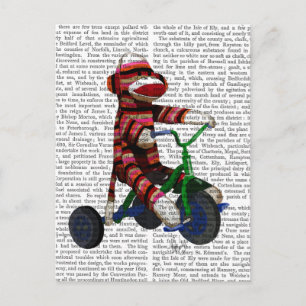 Sock Monkey op Tricycle Briefkaart
