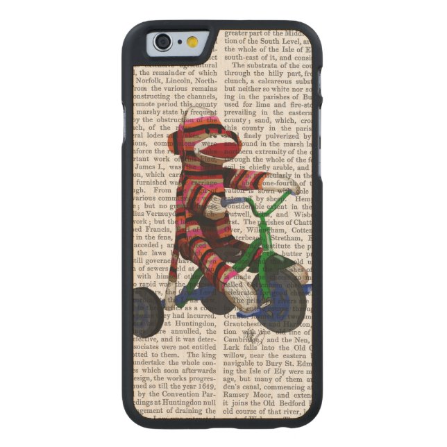 Sock Monkey op Tricycle Carved Wood iPhone Hoesje (Achterkant)
