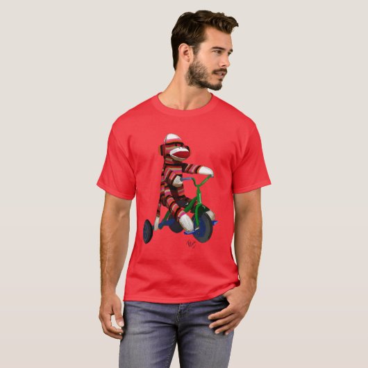 Sock Monkey op Tricycle T-shirt (Voorkant volledig)