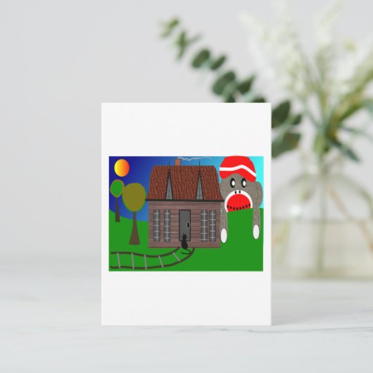 Sock Monkey over de horizon—Art Briefkaart (Staand voorkant)