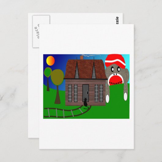 Sock Monkey over de horizon—Art Briefkaart (Voorkant / Achterkant)