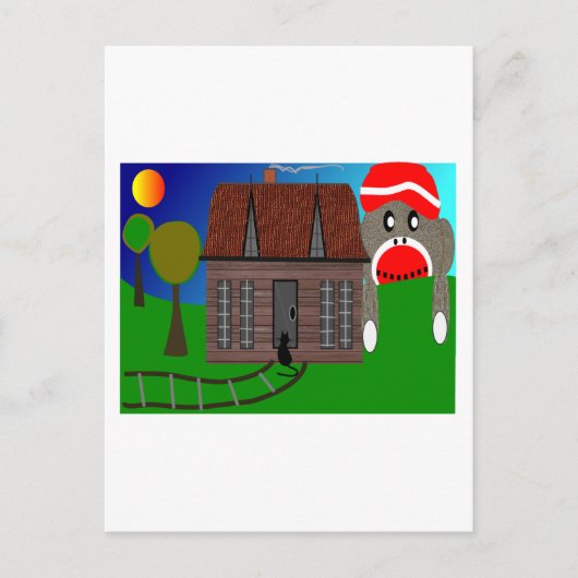 Sock Monkey over de horizon—Art Briefkaart (Voorkant)