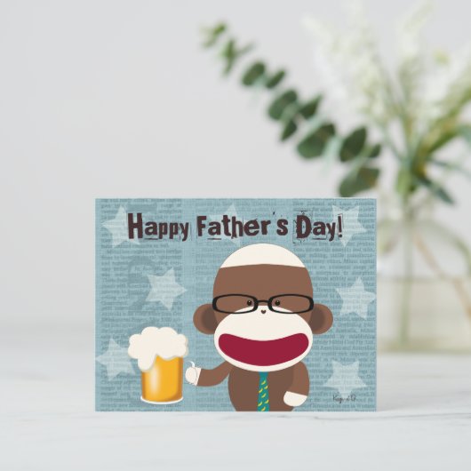 Sock Monkey Papa Briefkaart (Staand voorkant)