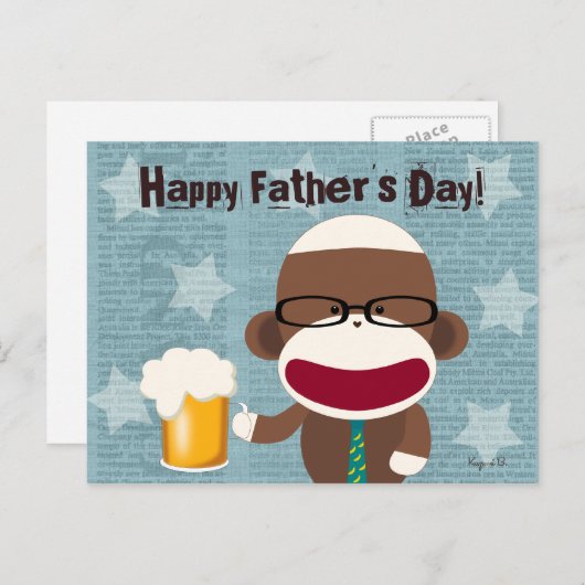 Sock Monkey Papa Briefkaart (Voorkant / Achterkant)